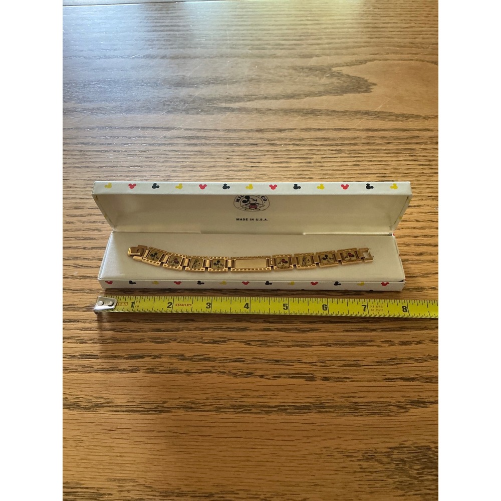 Vintage Mickey & Co Van Dell Disney Film Strip Bracelet Gold Tone DBB-2006 Box